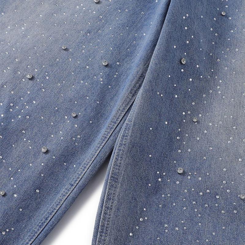Herrjeans med raka ben hög midja med strass tvättad denim_voghion.com