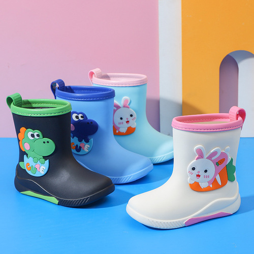Children's cartoon rain boots plus velvet detachable rain boots for boys and girls, primary school students, middle-aged children, waterproof rain boots, medium tube water shoes