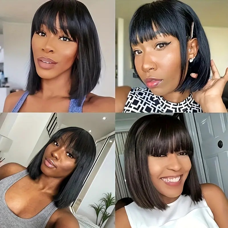 Synthetic Bob Wig With Fringe Heat Resistant Adjustable Cap_voghion.com