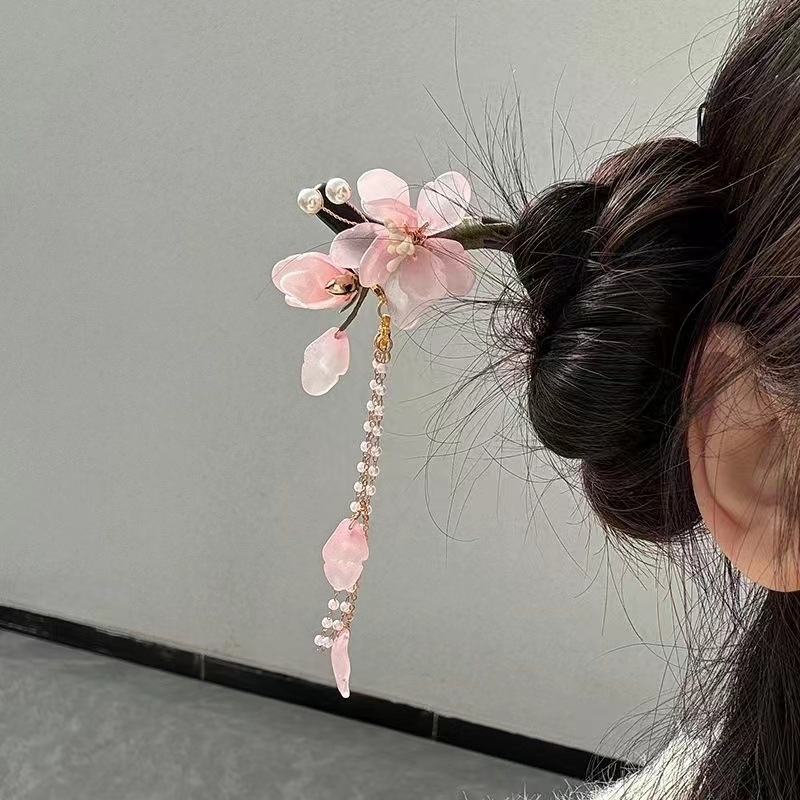 Nueva horquilla de estilo antiguo chino, horquilla de madera femenina, borla, paso a paso, nueva horquilla de estilo chino, horquilla simple