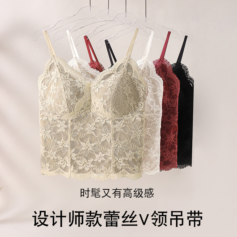 原版秋冬蕾丝吊带背心带胸垫免穿文胸显瘦修身显瘦细肩带保暖内衣|undefined