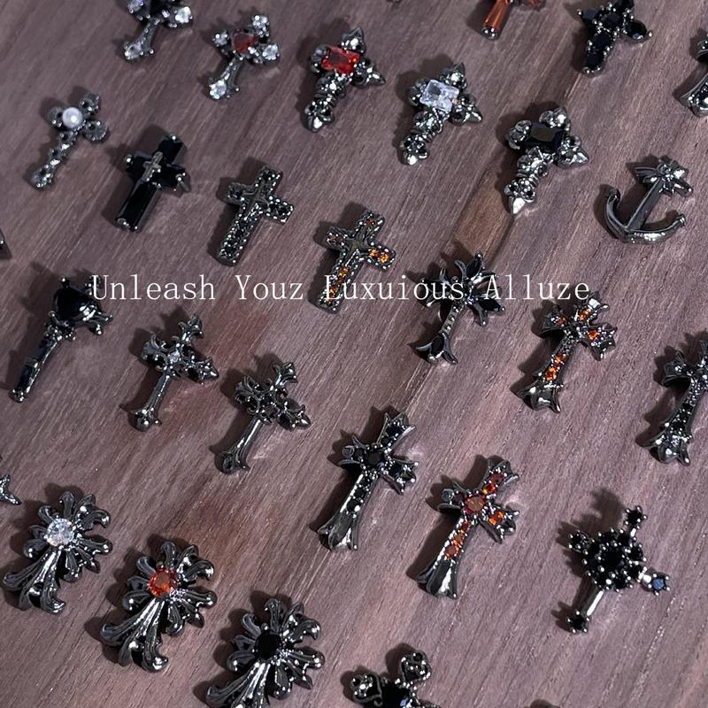 lz 新クローハートネイルアートジュエリー 402 パンクスタイルクロスダークフルダイヤモンドジルコン立体ネイルデコレーション|undefined