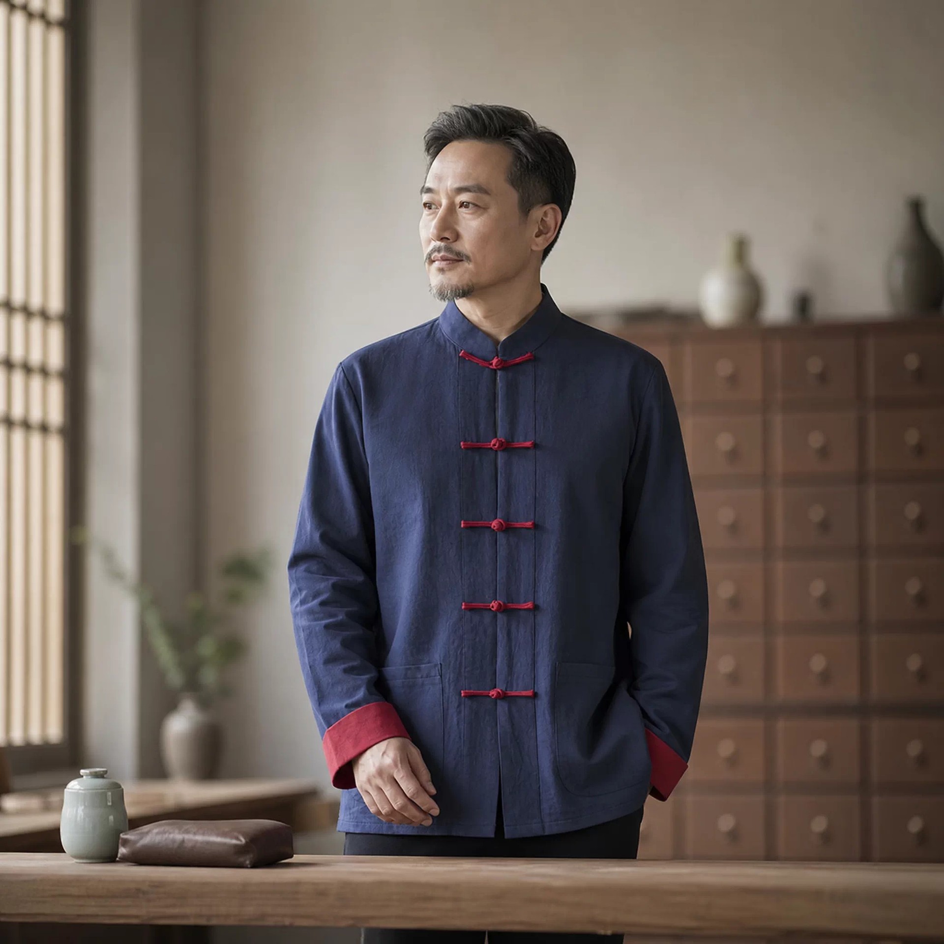 高端棉麻唐装春秋中式立领外套中医养生推拿理疗技师服装可定logo