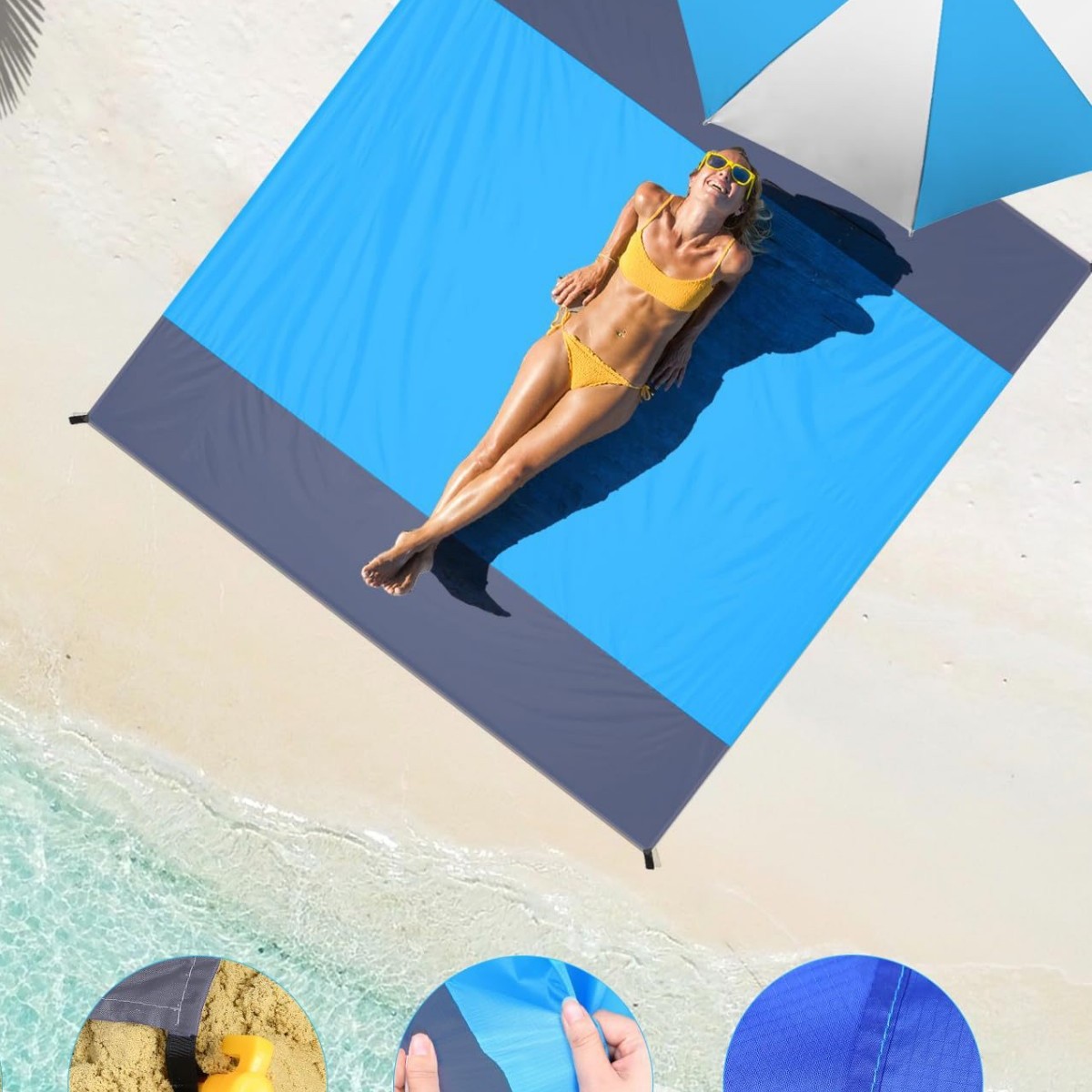 해변 담요 반 모래 대형, 여행 캠핑 하이킹 휴대용 피크닉 매트, 가벼운 해변 용품