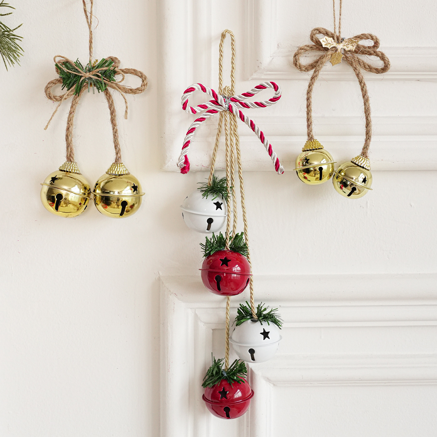 Nuevos colgantes de campana de Navidad de hierro forjado cuerda de cáñamo cuerda de campana metálica decoración colgante puerta colgante pared colgante accesorios de diseño