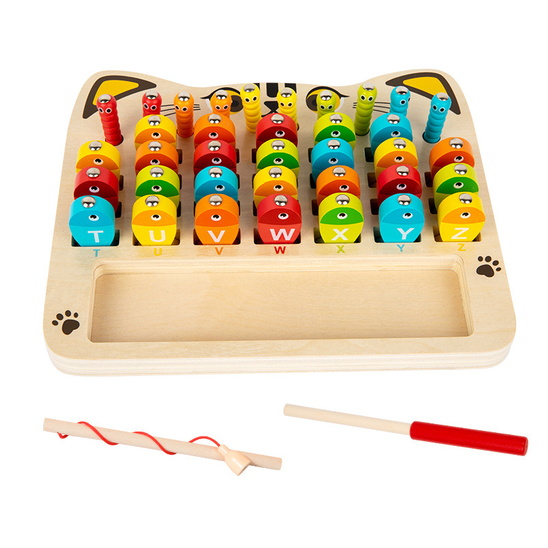 Educación temprana para niños de madera, geometría, forma de pesca, juguete, rompecabezas, coordinación mano-ojo, coincidencia de color, cognición Montessori, juego