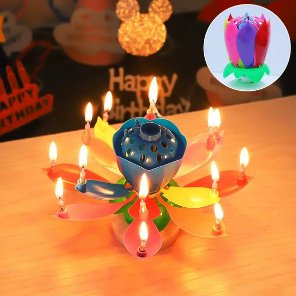Lotus birthday candle-8 rotating musical lotus flowers [color]-1 piece