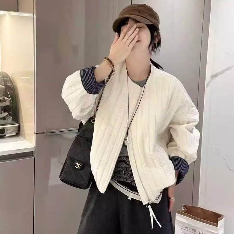 欧货绗棉加厚圆领短外套女2025秋季新款韩版百搭休闲夹克开衫上衣|undefined