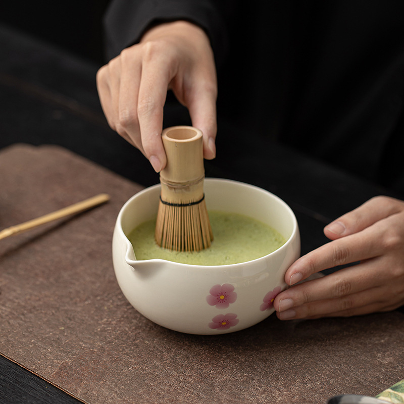 樱花抹茶四件套陶瓷点茶碗茶筅立茶刷日式打沫搅拌器茶百戏茶配件|undefined