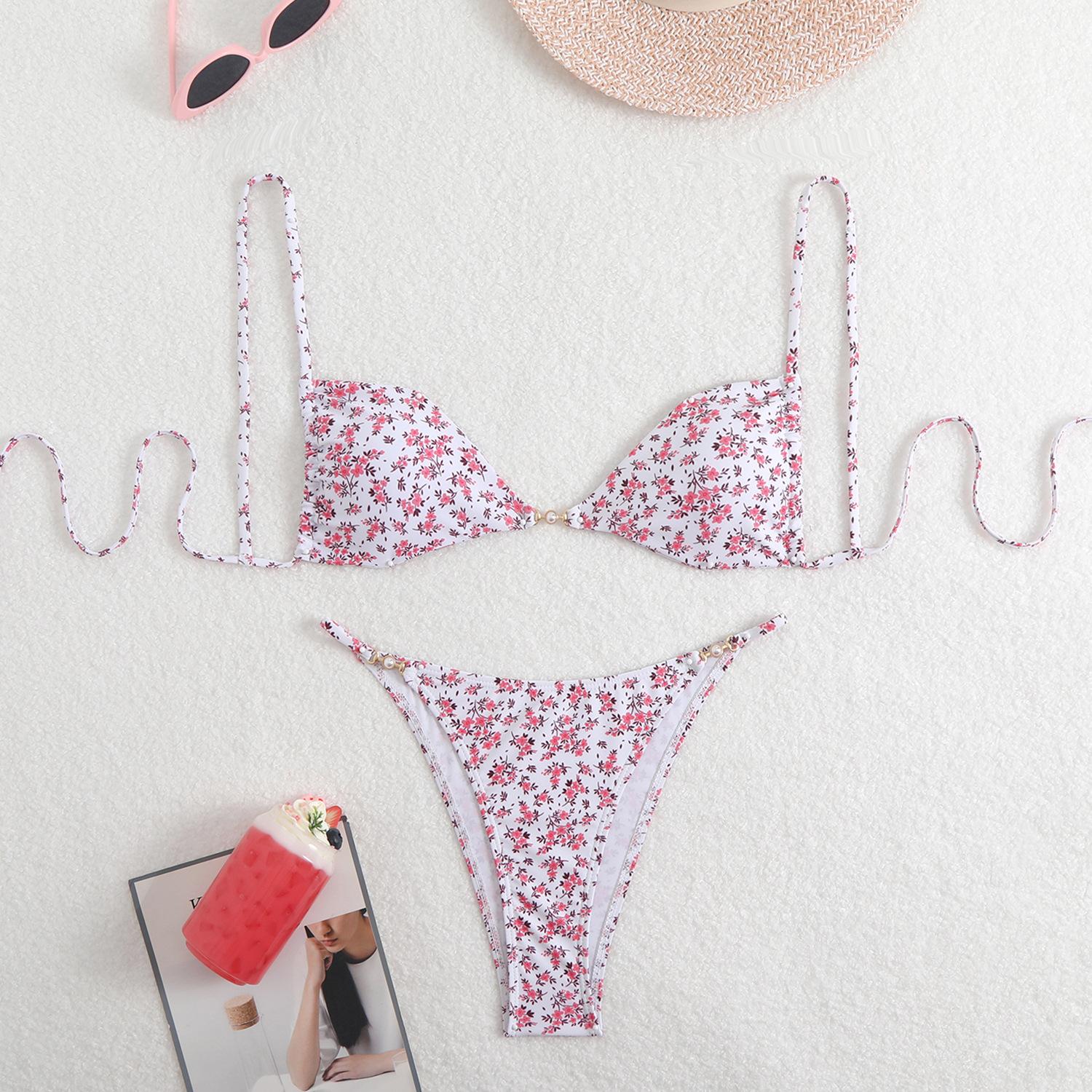 140g Weight Briefs Panties Style Bra Bra Category Polyester Fabric Type 2 Pieces Set Quantity Casual, Daily, Swimming Pool Occasion Ditsy Floral, Leopard Pattern Women's Gender Women's Ditsy Floral Leopard 2 Pieces Set Bikinis Swimwear 11