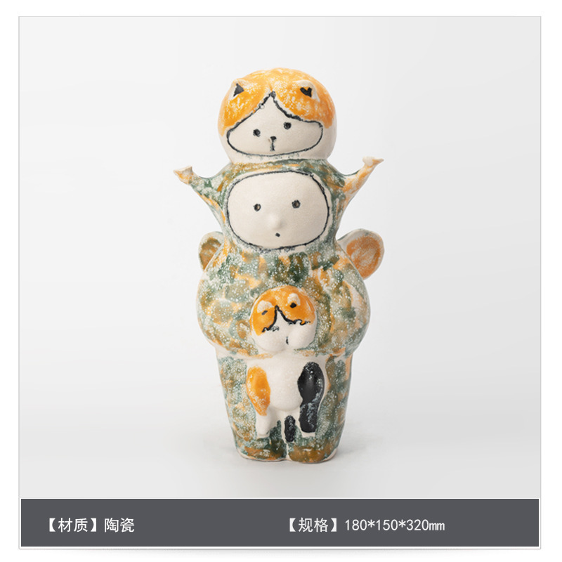 景德镇纯手工陶瓷侘寂风花瓶卡通摆件送礼趣味客餐桌软装花器饰品|undefined
