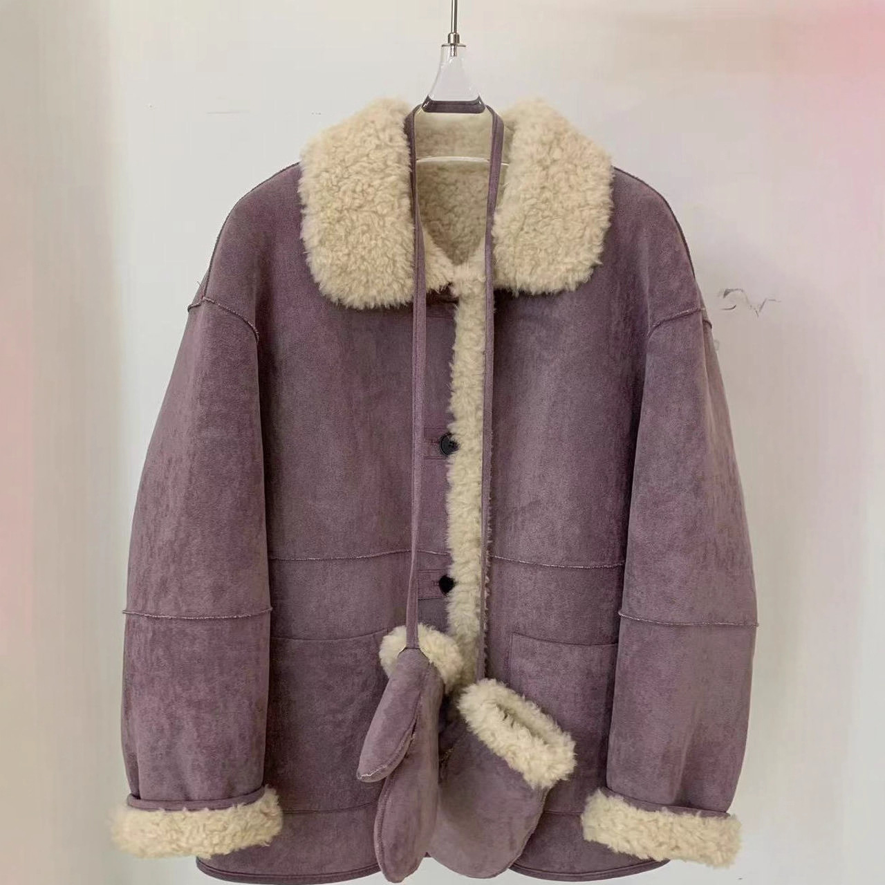 25冬季新设计感配手套羊毛皮毛一体两面穿中长款皮草外套女年轻款