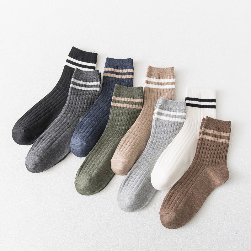 Autumn and Winter Men's Cotton Socks with 2-Bar Stripes, Mid-Tube Casual Versatile Sports Cotton Socks, Zhuji Socks Wholesale Autumn and Winter Men's Cotton Socks with 2-Bar Stripes, Mid-Tube Casual Versatile Sports Cotton Socks, Zhuji Socks Wholesale