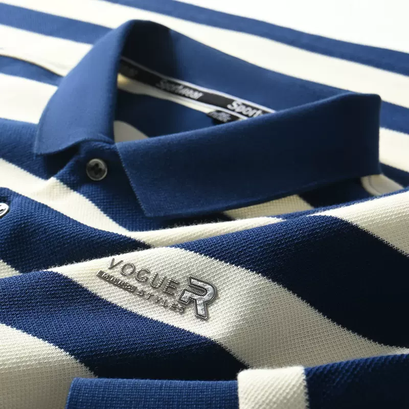 阿里虎男装商务条纹polo衫男黑白条翻领长袖现货珠花条子休闲男士