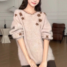 秋冬韩系氛围感穿搭卡其色撞色针织衫毛衣上衣女慵懒风设计感小众