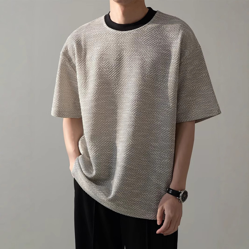Xiao Xiang Style Knitted Short-sleeved Boys Summer Superior Sense T-shirt Design Sense Niche cleanfit Loose T-shirt