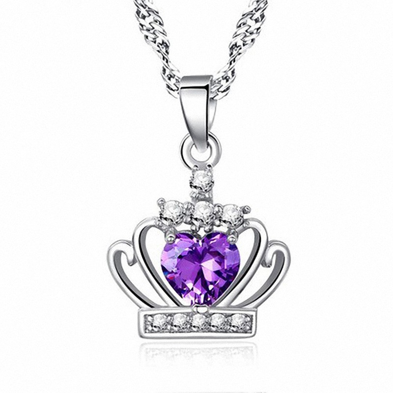5g Weight Zircon Inlay Material 925 Sterling Silver Zircon Inlay Crown Charms Pendant Necklace