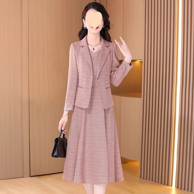 Elegant Two-Piece Dress Set for Mother-In-Law, 2025 Autumn and Winter New Stylish Mother's Suit with Blazer and Dress for Wedding Banquet Elegant Two-Piece Dress Set for Mother-In-Law, 2025 Autumn and Winter New Stylish Mother's Suit with Blazer and Dress for Wedding Banquet