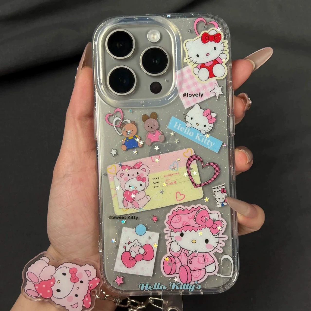 Чехол для телефона Apple iPhone 15, блёстки «Pajamas KITTY», прозрачный мягкий ТПУ, совместим с iPhone 7–17