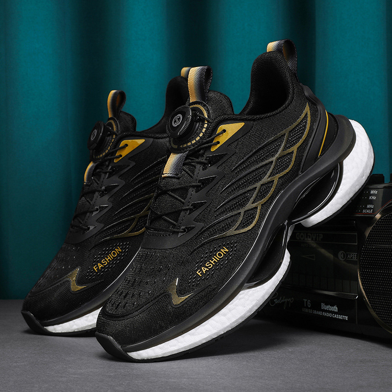 2024 nuevas zapatillas para correr con hebilla giratoria con colchón de aire tejido volador, resistente al desgaste, absorción de impactos, cómodo forro interior, zapatos deportivos para exteriores, zapatos de moda para hombres