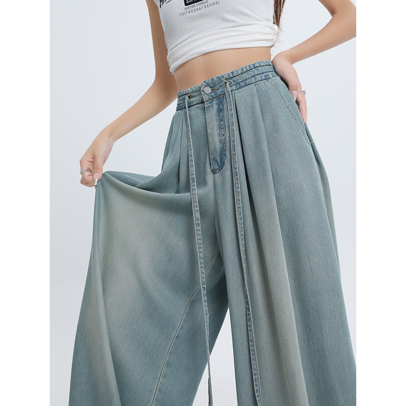Light Blue Tencel Jeans for Women, Summer 2026, Thin, Drapey, Flared, Wide-Leg, Loose, Versatile Casual Pants for Women Light Blue Tencel Jeans for Women, Summer 2026, Thin, Drapey, Flared, Wide-Leg, Loose, Versatile Casual Pants for Women