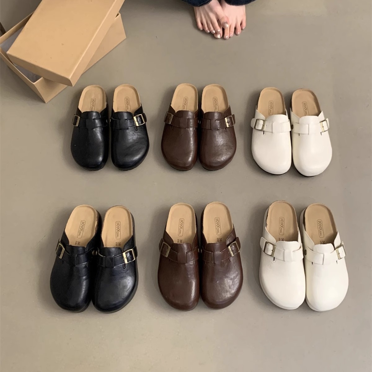 Zapatos de botellas de suela gruesa para mujeres 2024 nuevo estilo francés zapatillas frías vintage con cabeza media zapatillas de fondo plano zapatos casuales perezosos mueller