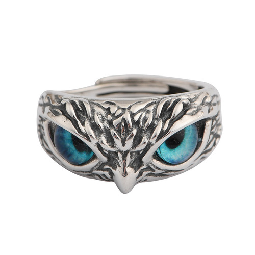 Golden Deer King S925 Silver Retro Earrings Pendants Jewelry Rings Wholesale Cross-border Men and Women Design Owl Rings