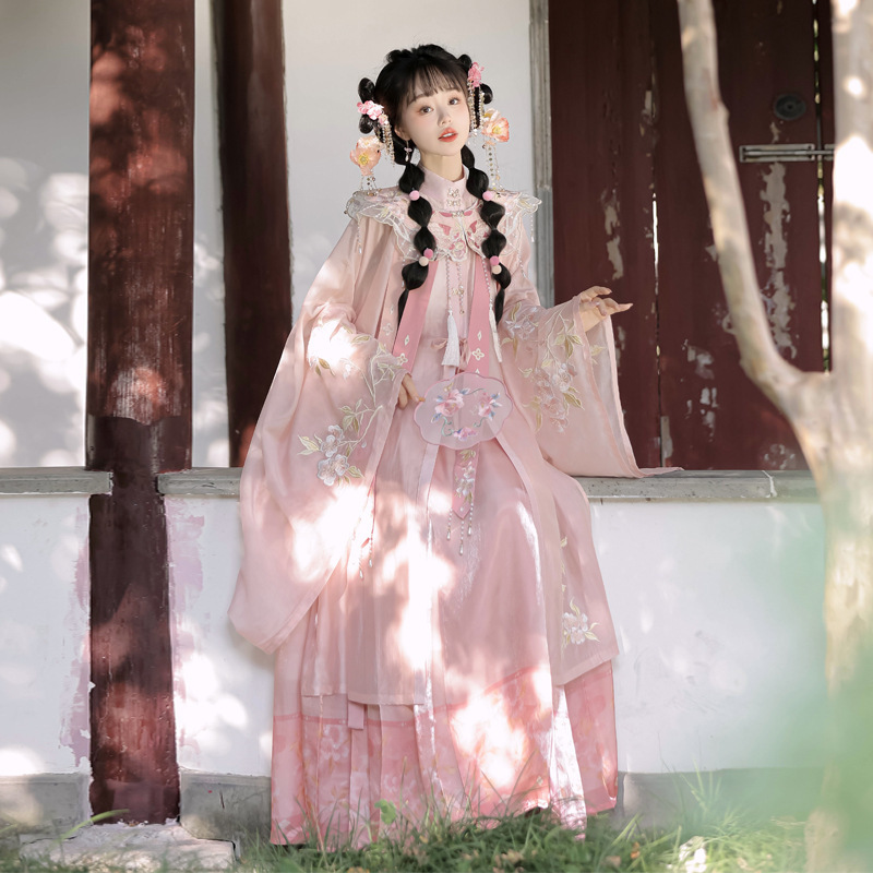 2026 Original Koi Fish Fairy Hanfu for Women, Chinese Style Improved Han Elements, Wide Sleeve Shirt, Horse Face Skirt, Cloud Shoulder Set 8848