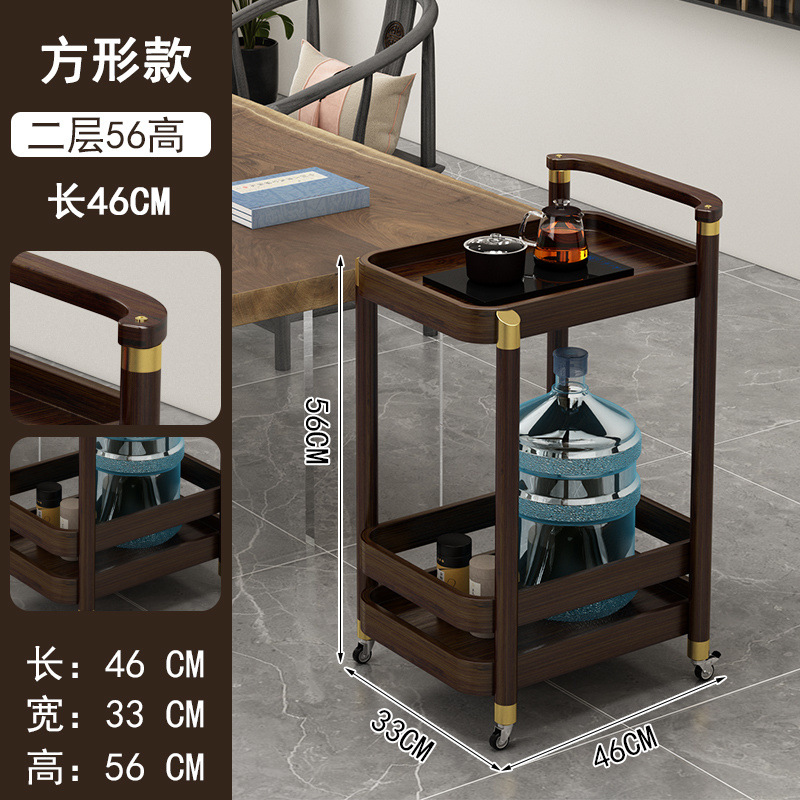 Mesa de té móvil, carrito móvil, mesa de té cuadrada ovalada redonda multicapa, varios lados de bambú, nuevo estilo chino