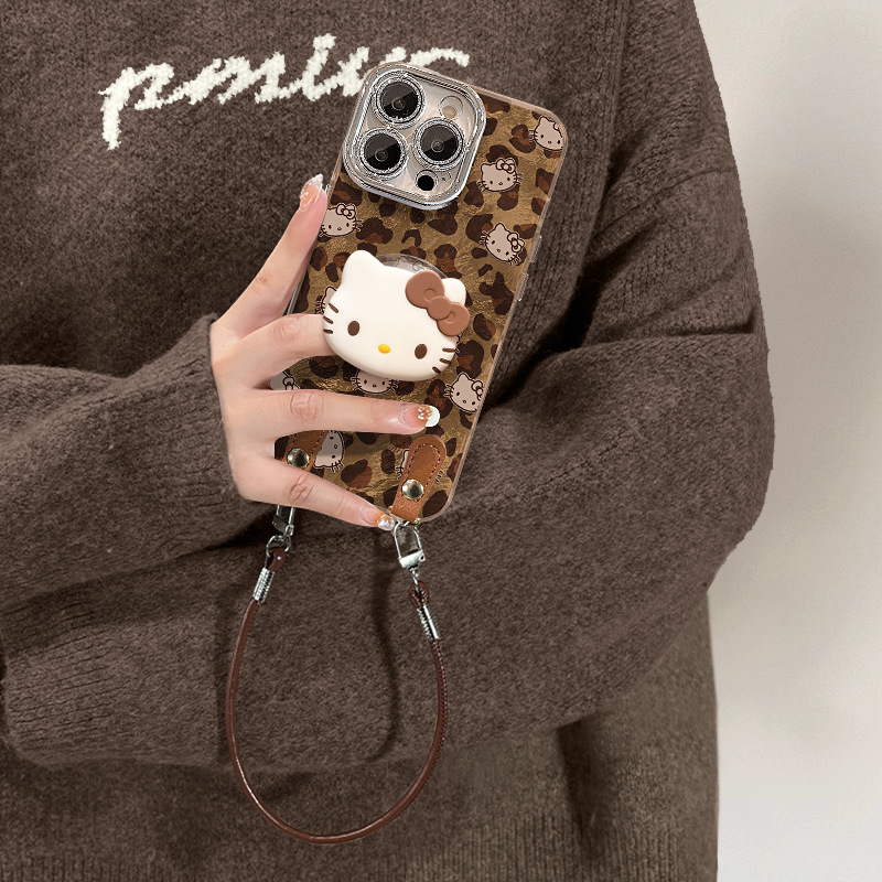豹纹kt猫支架挂绳适用苹果16promax手机壳iphone14全包镜头膜15女|undefined