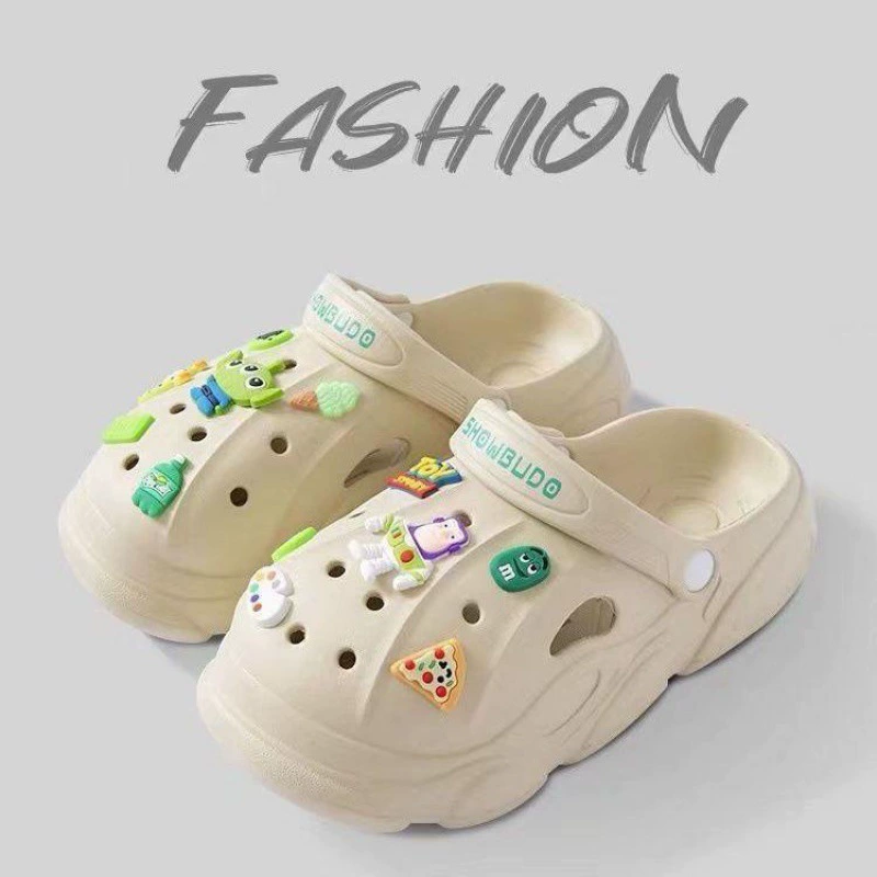 Женские туфли с дырками 9099, универсальная Нескользящая верхняя одежда с мультяшным рисунком, трехглазая Студенческая пара, для улицы Сезам, на лето