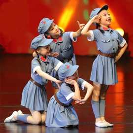 红军儿童演出服小八路军衣服闪闪红星舞蹈套装女幼儿表演服装弹力