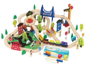 Tren de pista de madera, transporte urbano, juguetes para niños, juego de locomotora eléctrica magnética