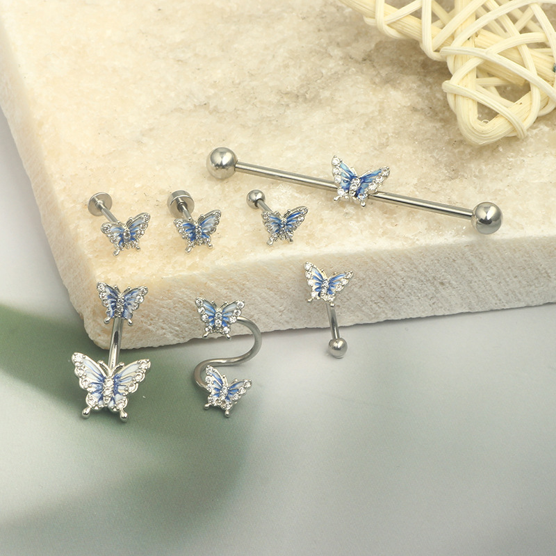 Daily Occasion Stainless Steel Material 1 Piece Vintage Style Star Butterfly Plating Inlay Stainless Steel Rhinestones Ear Studs