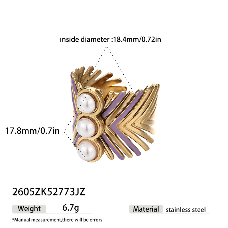 Anillo de acero inoxidable de rayas geométricas de rayas no se desvanece con joyas de 18K