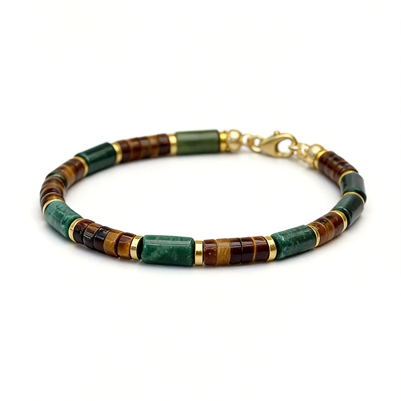 Natural Tiger Eye Stone and Green Aventurine Beaded Bracelet Bohemian Style Fashionable Jewelry for Men and Women Natural Tiger Eye Stone and Green Aventurine Beaded Bracelet Bohemian Style Fashionable Jewelry for Men and Women