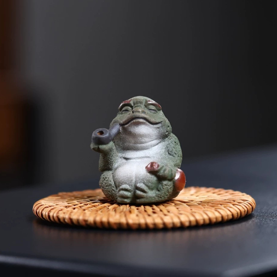 紫砂烟斗蟾茶宠呱呱来财摆件招财金蟾精品可养纯手工蟾蜍茶玩配件
