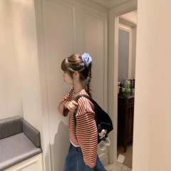 韩系设计感条纹圆领针织衫女毛衣早秋2025新款学院风宽松显瘦上衣