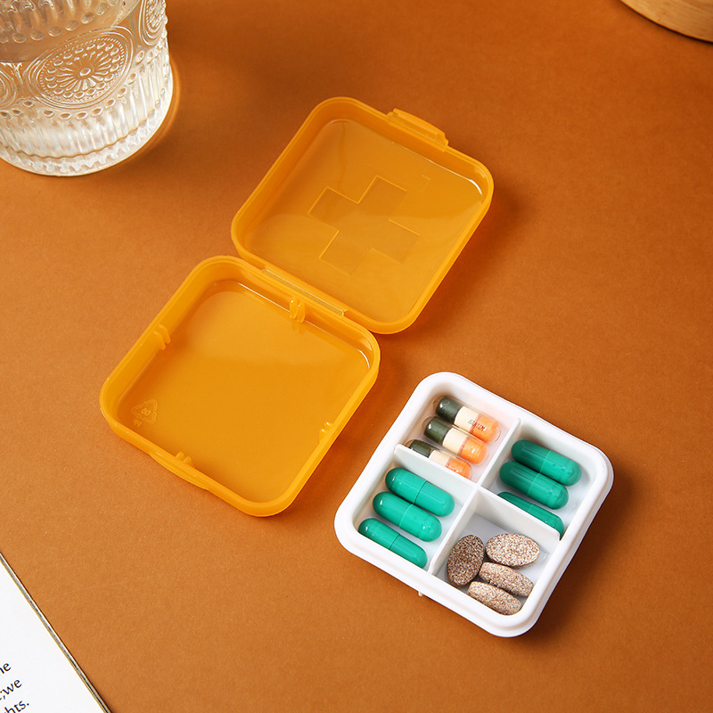 国境を越えたポータブル薬箱 PP プラスチック製の小さな薬箱 4 コンパートメント朝、昼、夜のポータブル薬箱卸売|undefined