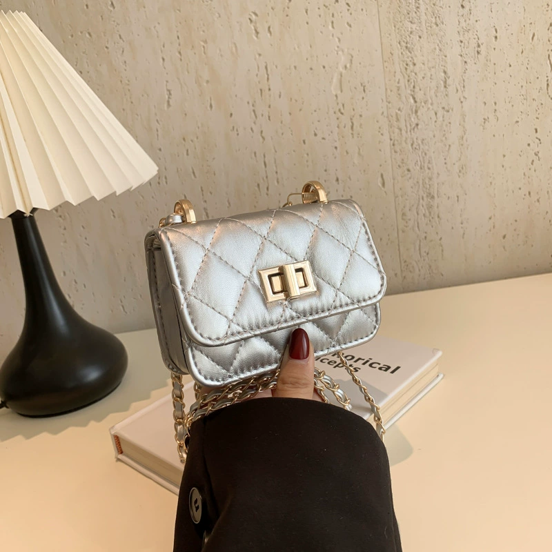 Mini Quilted Shoulder Bag, Small Chain Strap with Turn-Lock, Trendy Spring Accessory