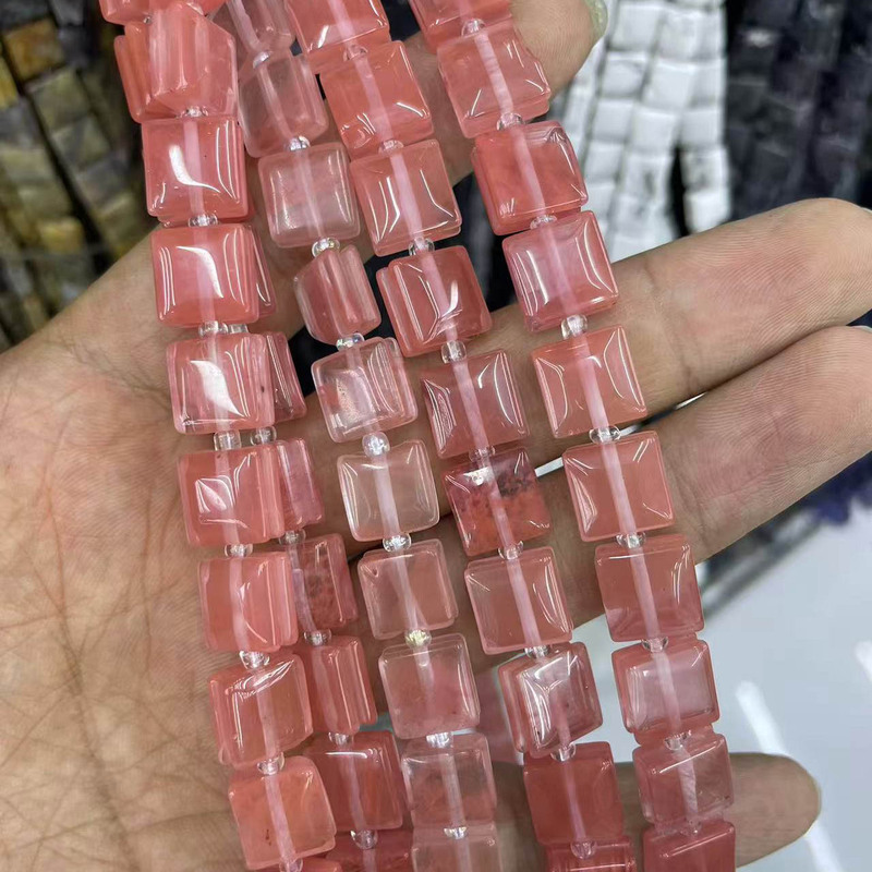 新しい天然ローズクォーツアマゾナイトスクエア溝ビーズ半完成手作り DIY 多用途ブレスレットネックレスジュエリー|undefined