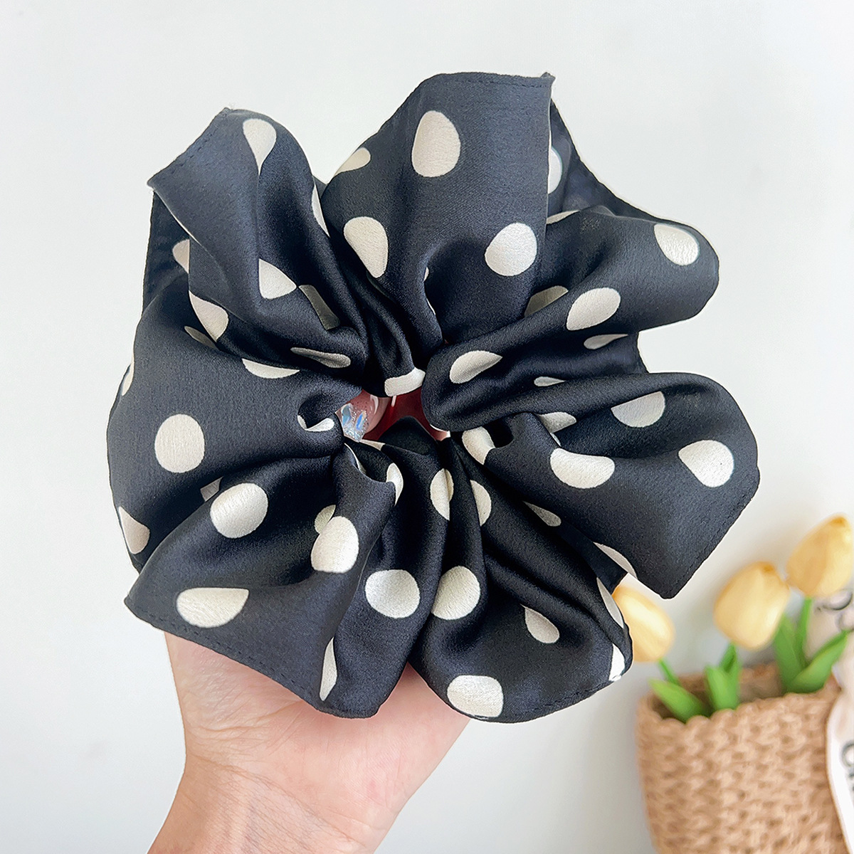 블랙+땡땡이+메쉬머리끈