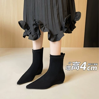 威威女郎 351-1秋冬磨砂绒面平底袜靴平跟瘦瘦靴气质尖头短筒靴女