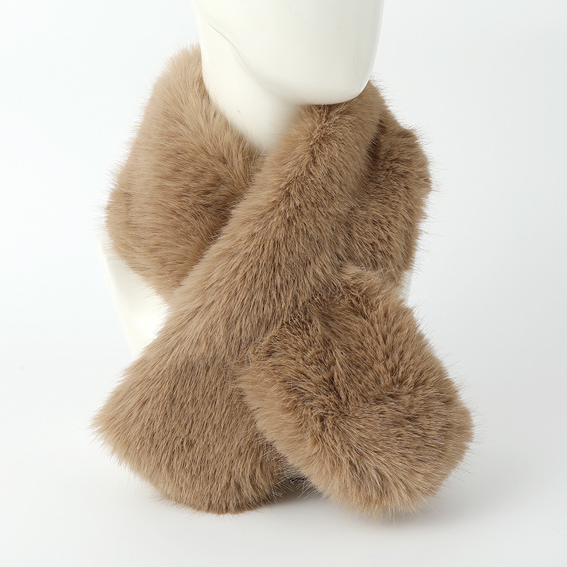 Solid color imitation mink fur cross cute scarf, Korean version versatile, winter thickened warmth, internet celebrity_voghion.com