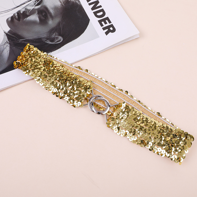 スパンコールのベルトが華やかでおしゃれな大人の子供の女性のベルトの卸売りはベルトを締めて弾力のベルトの現物を掛けます。