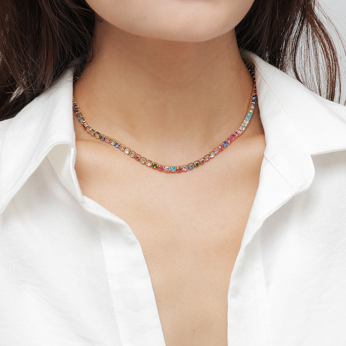 fashion vintage jewelry color rhinestone chain alloy necklacepicture2