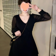 微胖mm长袖连衣裙女秋季新款御姐风绑带收腰设计显瘦连衣裙丁香紫