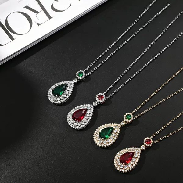 Titanium Steel Necklace, Light Luxury Niche Jewelry for Women, High-End Clavicle Chain, Ruby Chinese-Style Accessory, Water Drop Pendant Necklace