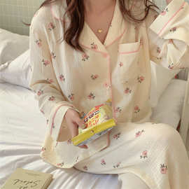 2023 温柔棉纱睡衣女秋季开衫长袖新款日系家居服月子服