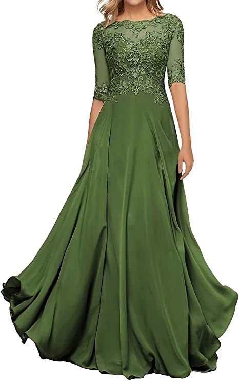 Nuevo Comercio exterior Amazon popular vestido de noche de encaje cuello redondo elegante adelgazamiento gasa largo piso-longitud vestido de banquete